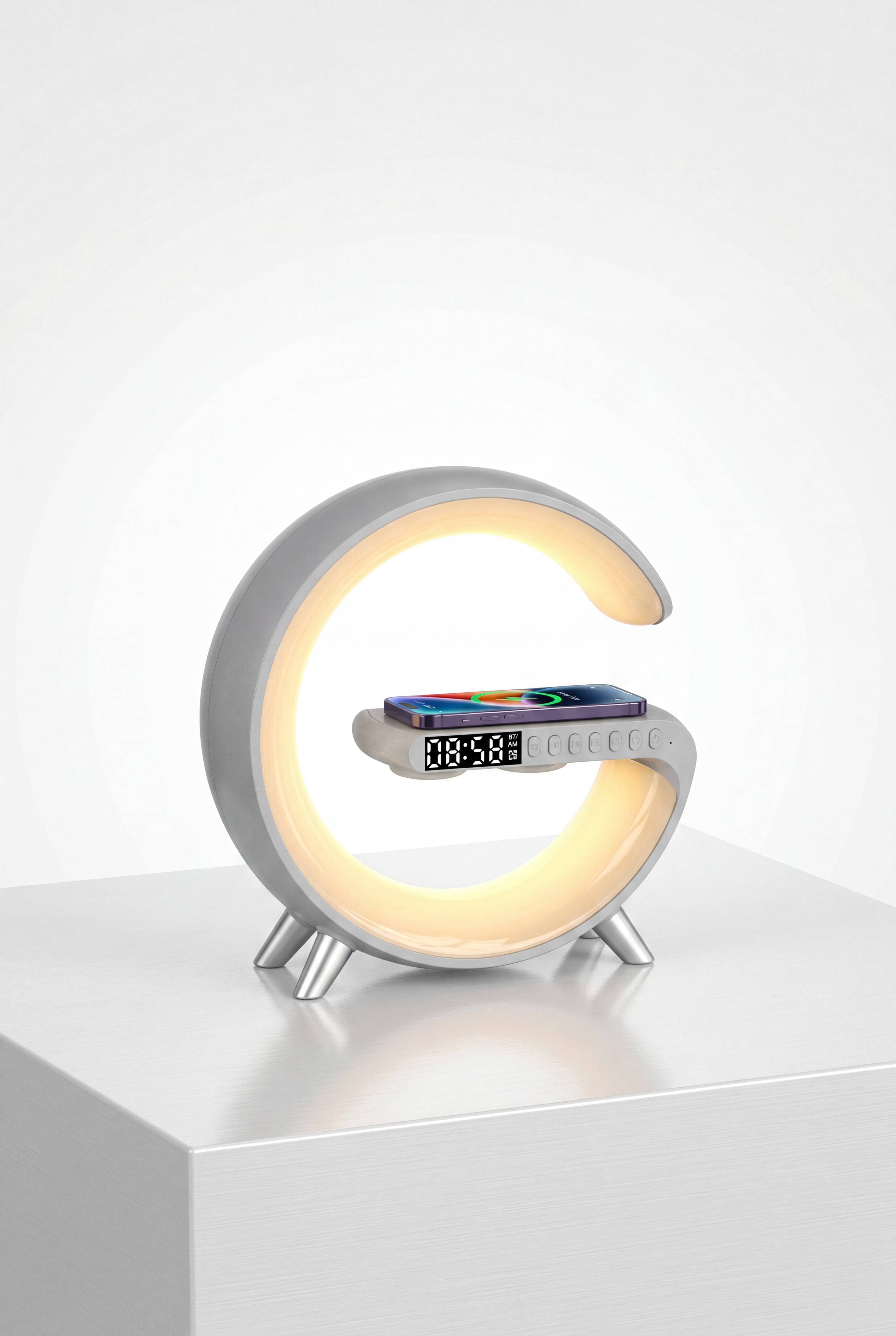 LumiVibe G-Shaped Smart Lamp — RGB Light + Bluetooth Speaker + Wireless Charger | 🇪🇺 EU Plug